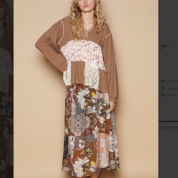 POL Brown and Cream Floral Lace Top - Picture 5 of 5